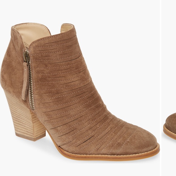 Paul Green Shoes - Paul Green Malibu sliced, side zip  Tan Heeled Boots with Suede Finish